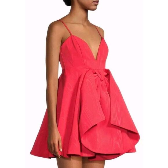 Bardot Annabelle Bow Plunge Neck Mini Dress Candy Pink Size 12 XXL MSRP $169 NWT - Picture 6 of 16